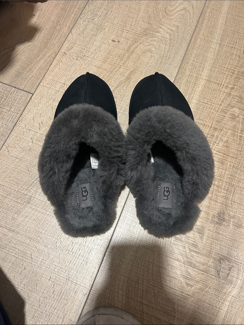 UGG Black Suede Slip-On Shearling Lined Slippers